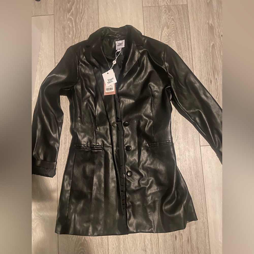 Tiger mist longline faux leather blazer